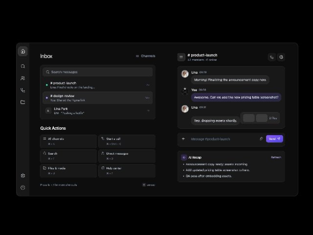 Slack-style Chat Interface with Sidebar & AI Recap