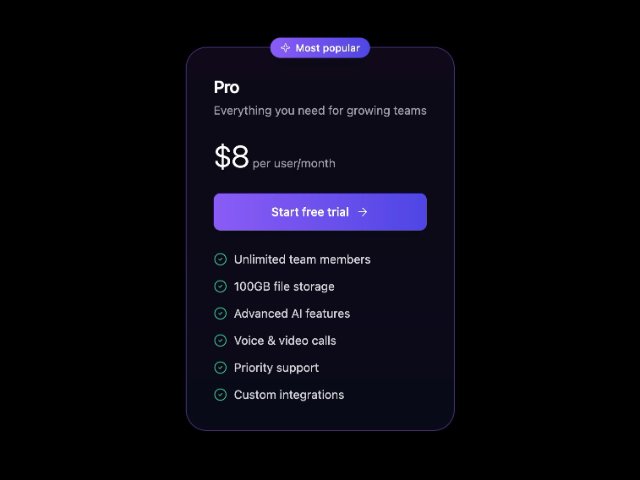 Pro Pricing Plan Card with Highlight Badge