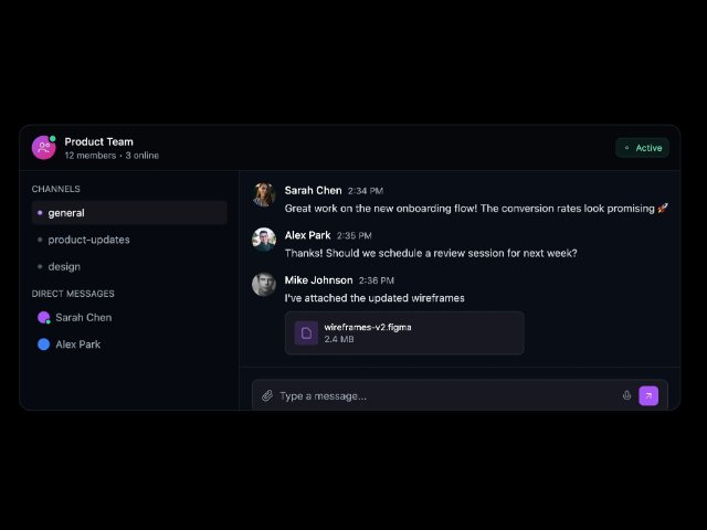 Team Chat Interface with Sidebar