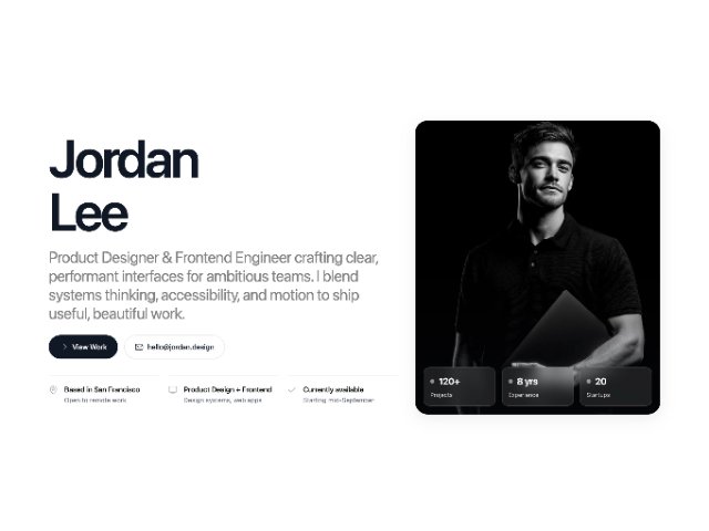 Portfolio Hero Section with Profile & CTAs