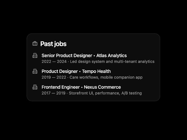 Career History Card with Job List