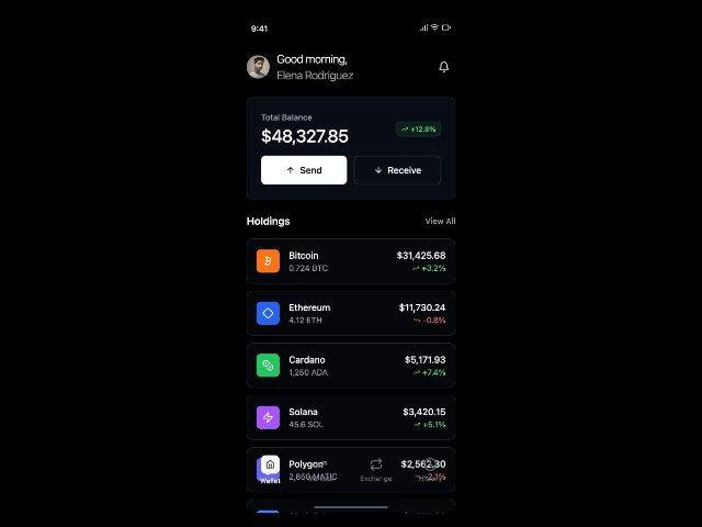 iOS-style Crypto Wallet Dashboard Screen