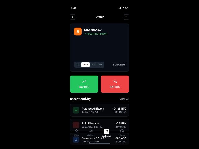 Mobile Crypto Wallet Screen with BTC Chart
