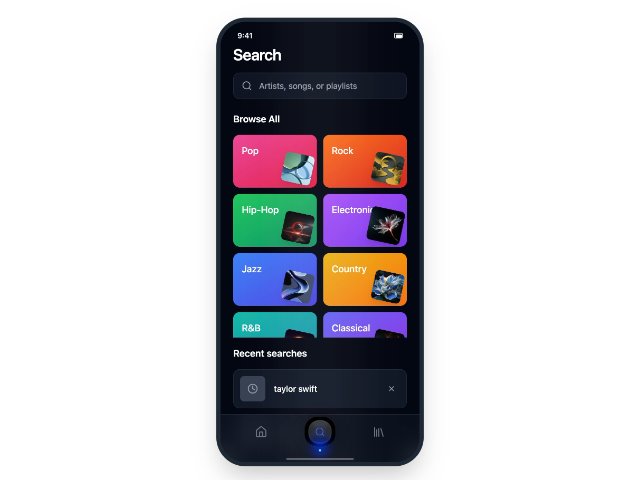 Mobile Music Search Screen with Genre Grid
