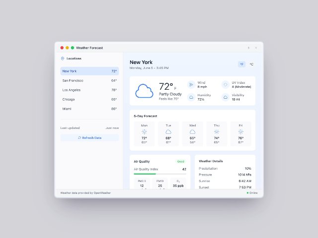 Tailwind Weather Dashboard Card with Sidebar
