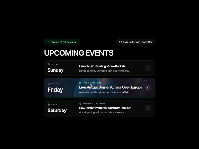Upcoming Events Section with CTA Buttons