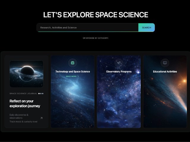 Space Science Explore Section with Search & Cards