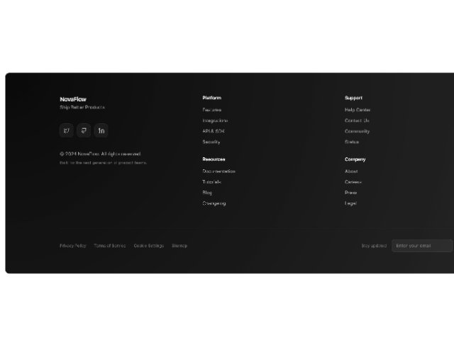 Animated Radial Gradient Footer with Links & Newsletter