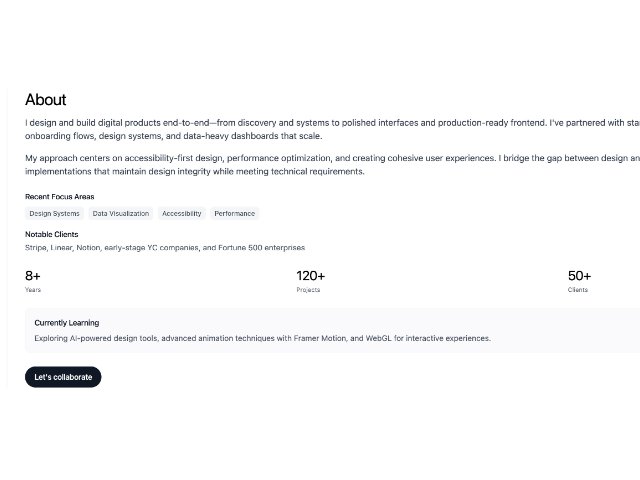 Responsive Portfolio About Section with Stats & CTA
