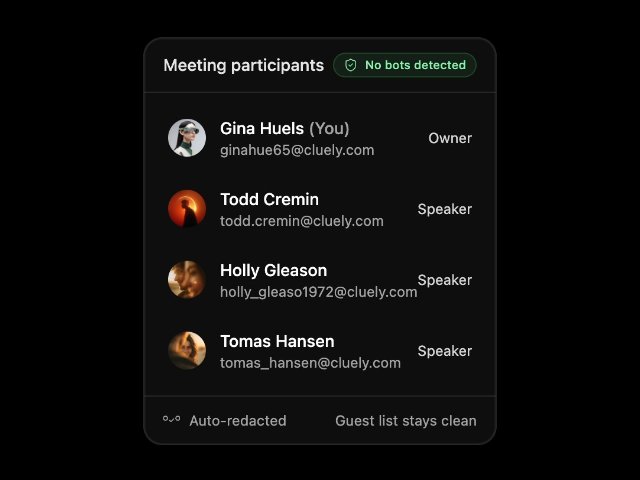 Meeting Participants List Card