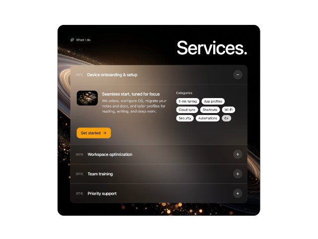 Glassmorphic Services Accordion Section