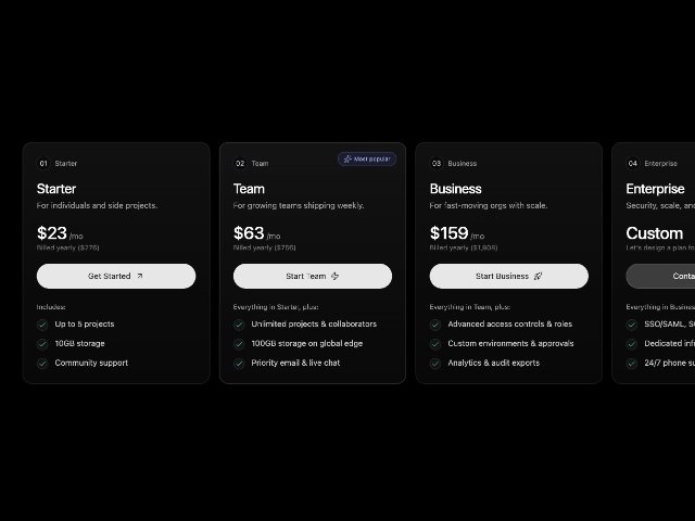 渐变 SaaS 产品方案对比定价表 网页组件预览图