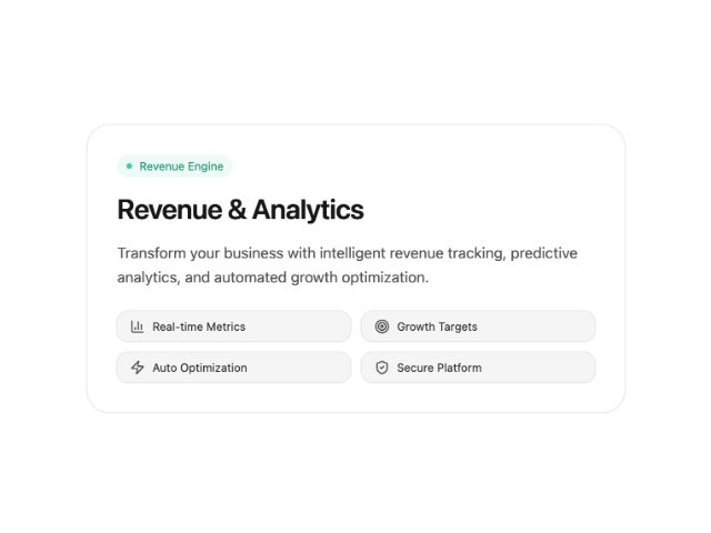 Revenue & Analytics Feature Card with Tag Grid