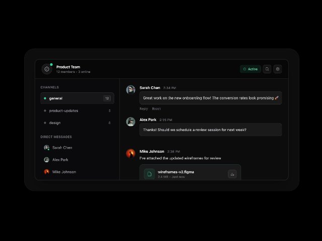 Team Chat Panel with Sidebar & Message Input