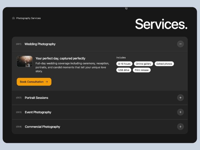 Tailwind Photography Services Accordion