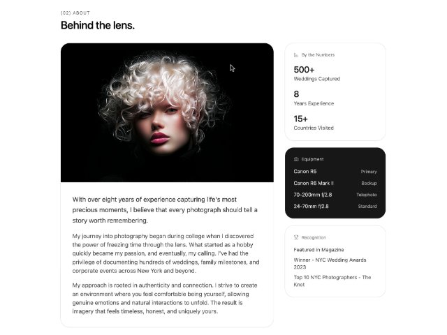 Photographer About Section with Stats Sidebar