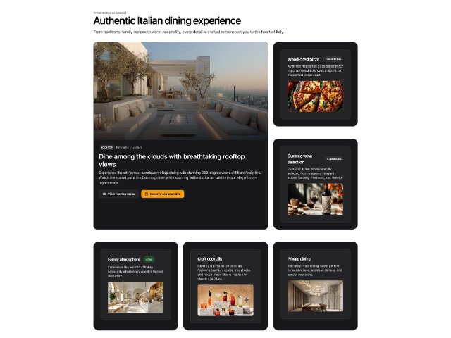 Animated Restaurant Feature Grid Section — HTML/CSS UI Component | Aura