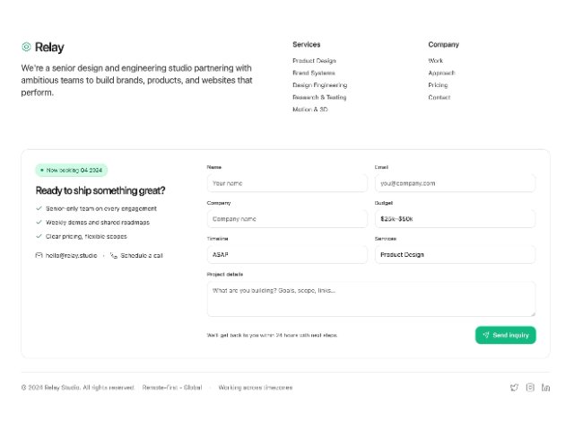 Corporate Footer with Contact Inquiry Form