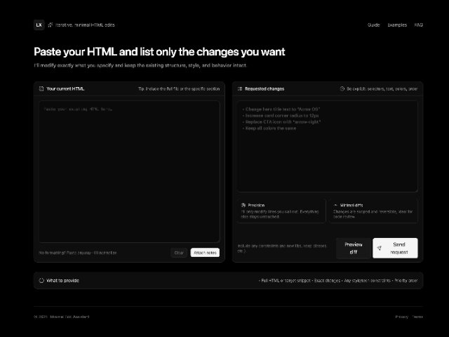 Dual Textarea HTML Edit Request Form (Tailwind)