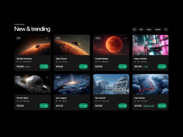 Game Store Product Grid with Filter Pills