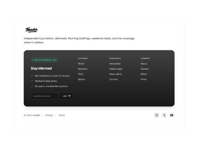 Responsive News Footer with Newsletter Subscription