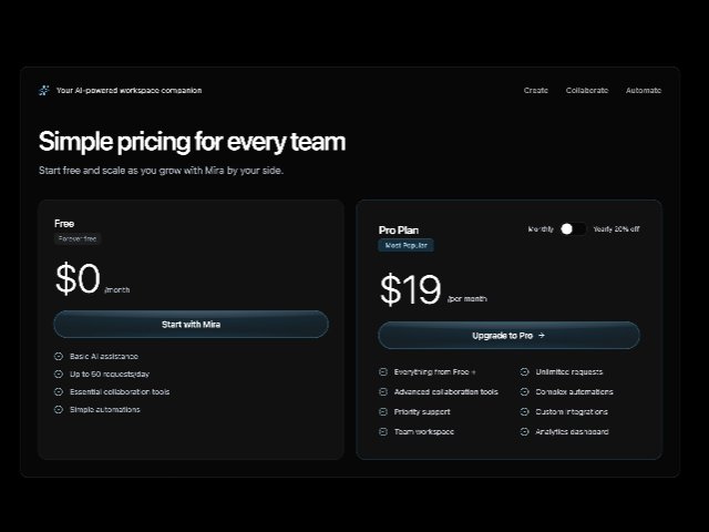 深色 SaaS 产品方案对比定价表 网页组件预览图