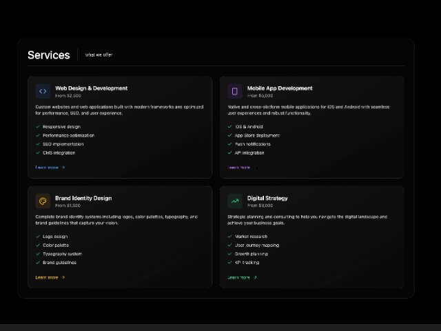 Responsive Services Section with Gradient Cards
