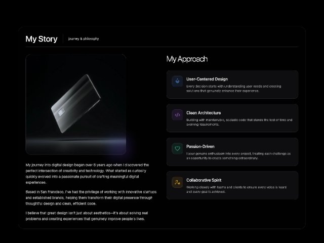 Animated About Section with Profile & Values Cards