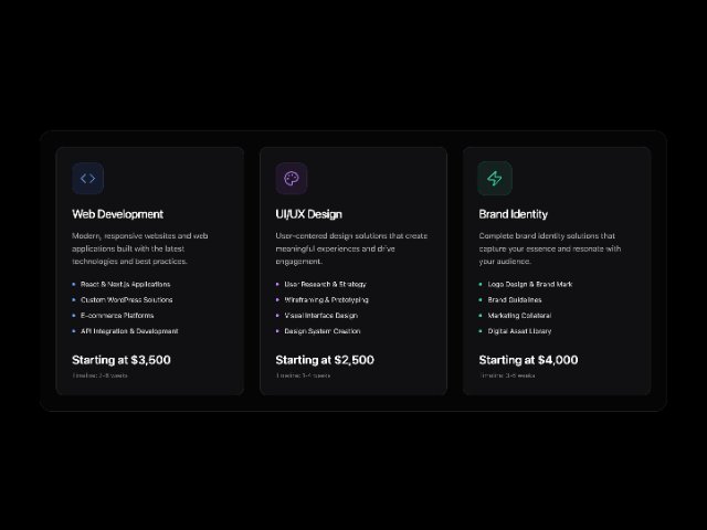 Animated Service Pricing Cards Grid Section