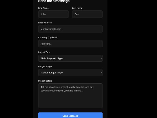 Project Inquiry Contact Form with Budget & Project Type