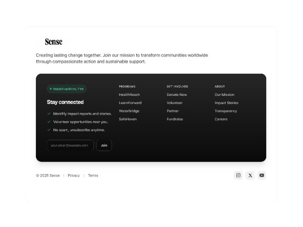 Responsive Tailwind Footer with Newsletter & Social Links