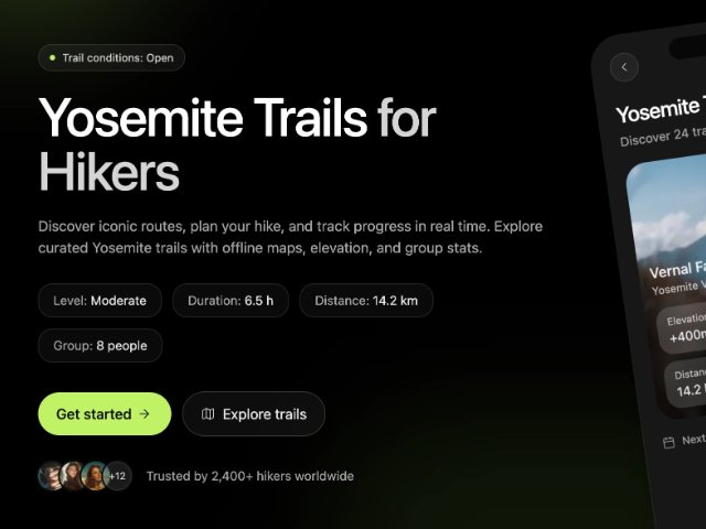 Hiking App Hero Section with Phone Mockups