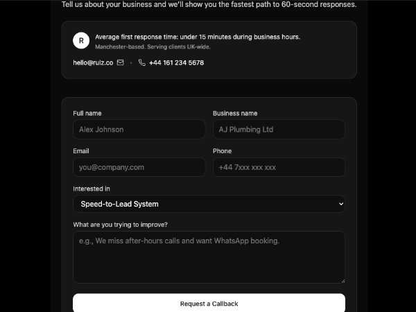 RulzCo - Callback Request Form