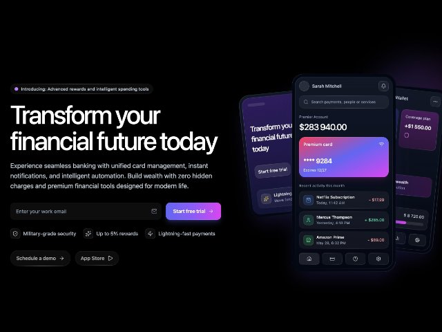 Fintech Landing Hero with Email Capture & Phone Mockups
