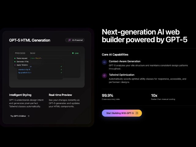 AI 网页生成器首屏与功能区 网页组件预览图