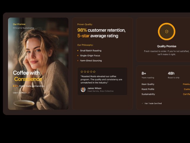 Responsive 3-Column Coffee Brand Feature Section