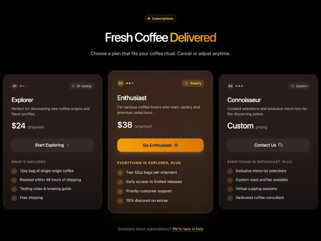 Animated Coffee Subscription Pricing Table