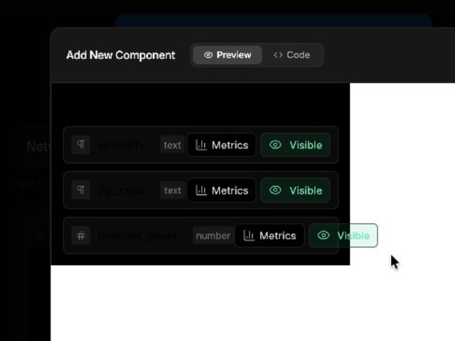 Data Columns Sidebar with Metrics & Visibility Controls