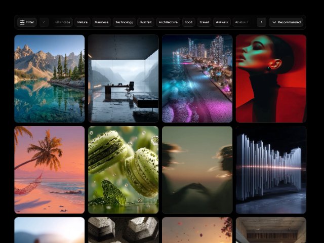 Responsive Photo Gallery Grid with Scrollable Filters