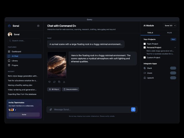 Three-Pane AI Chat Dashboard (Tailwind)