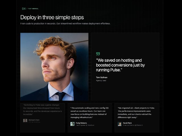 Animated Testimonial Section with Grid Cards