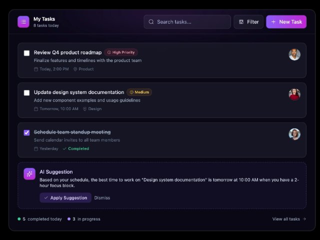 Task List Panel with Search, Filter & AI Suggestion