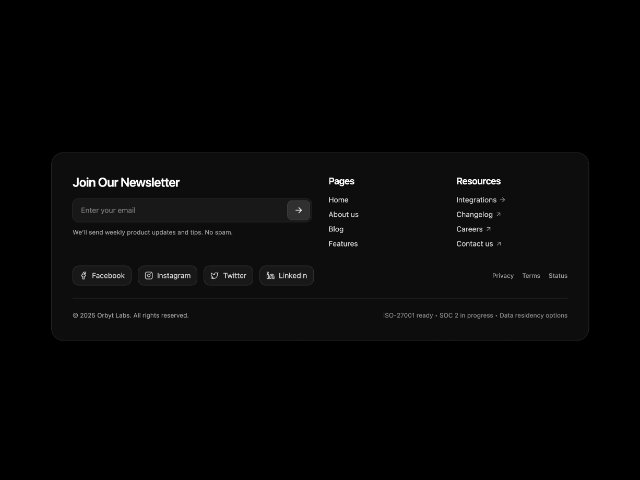 Tailwind Footer with Newsletter & Social Links