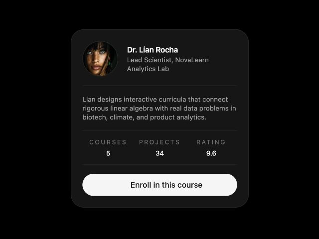 Instructor Profile Card with Stats and CTA