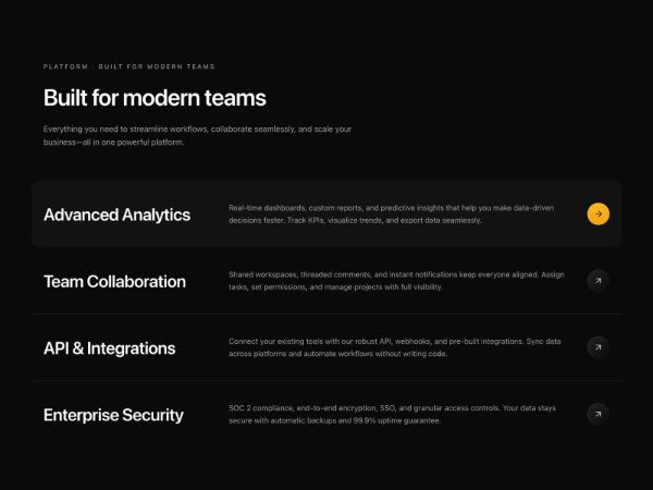 Modern Platform Features List Section