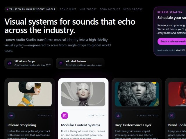 Music Studio Hero with Stats and Service Cards