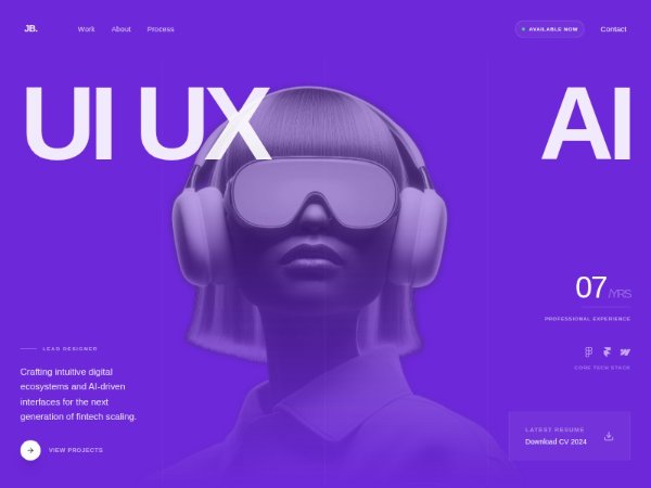 Purple Portfolio Hero with Designer Focus