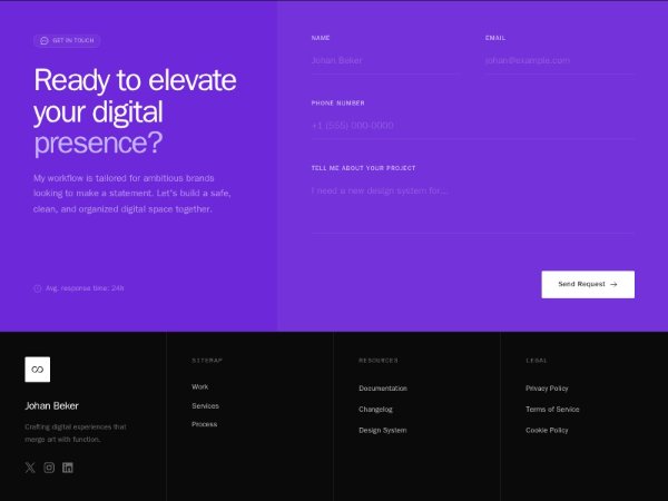 Contact Section with Form and Multi-Column Footer