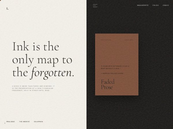 Literary Split Hero with Custom Cursor