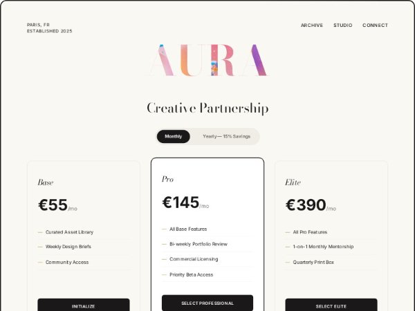 Aura Creative Pricing Section with Toggle